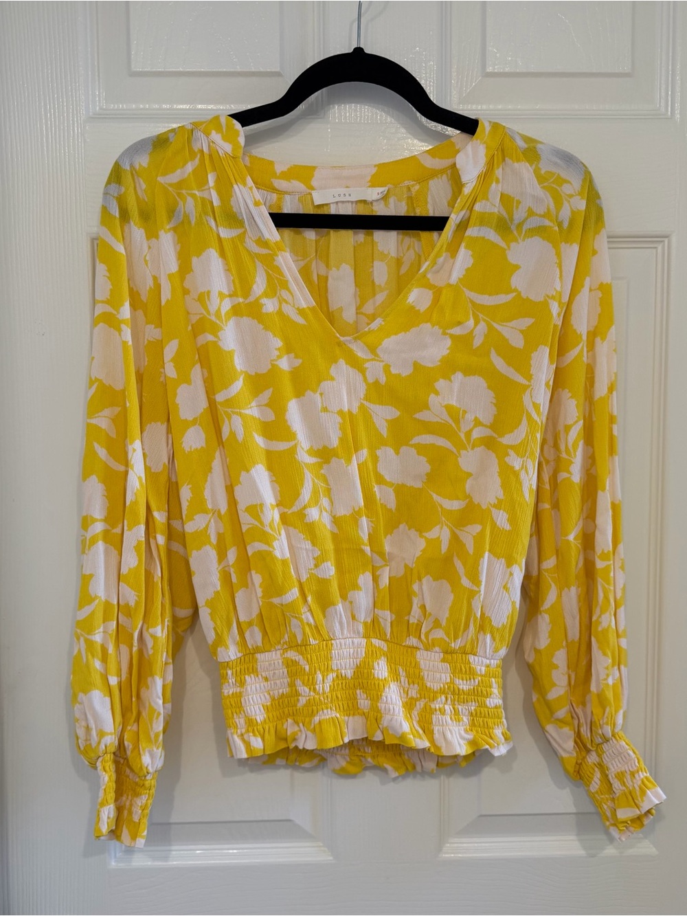 Lush Yellow & White Floral V-Neck Blouse